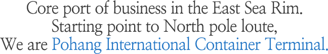 Core port of business in the East Sea rim. Starting point to North pole route, We are Pohang International container Terminal